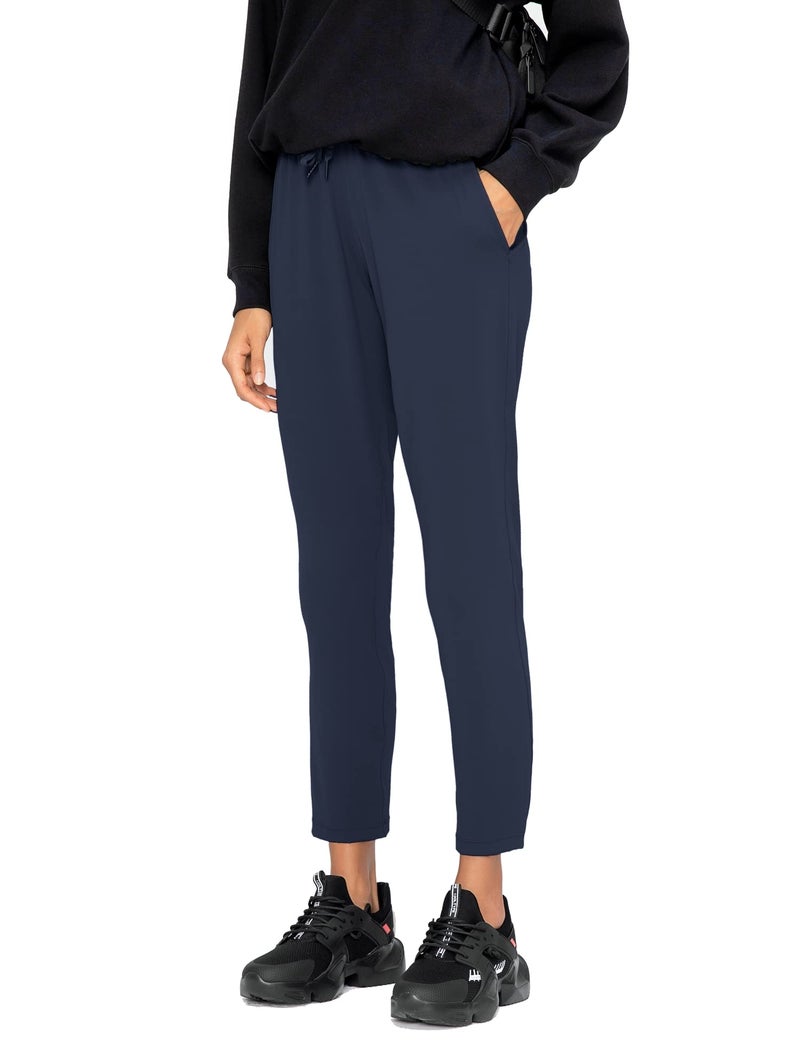 AJISAI 7/8 Joggers Travel Pants with Pockets Lounge Casual Stretch Workout Pants for Women Dark Blue 27 "" L - Image 1